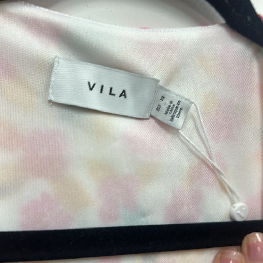Vila maxi dress with fluted sleeves in floral print pink white 38  US6 - Picture 8 of 9